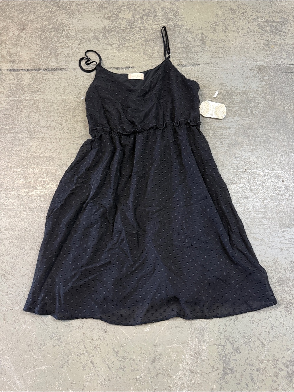 NWT Black Altar'd State Clipped Dot" babydoll dress ruffled empire waistline